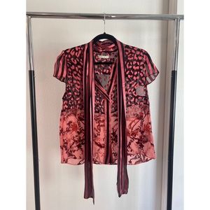 Alice+Olivia Front Tie Short Sleeve Shirt